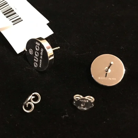 Authentic Gucci Trademark Logo .925 Sterling Silver Round Stud Earrings - Picture 5 of 15